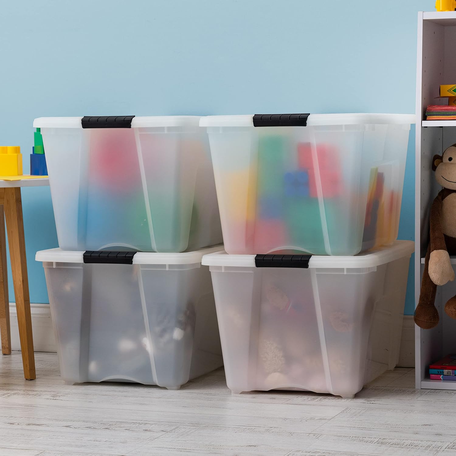 IRIS USA 54 Qt Stackable Plastic Storage Bins with Lids, 4 Pack - BPA-Free, Made in USA - Discreet