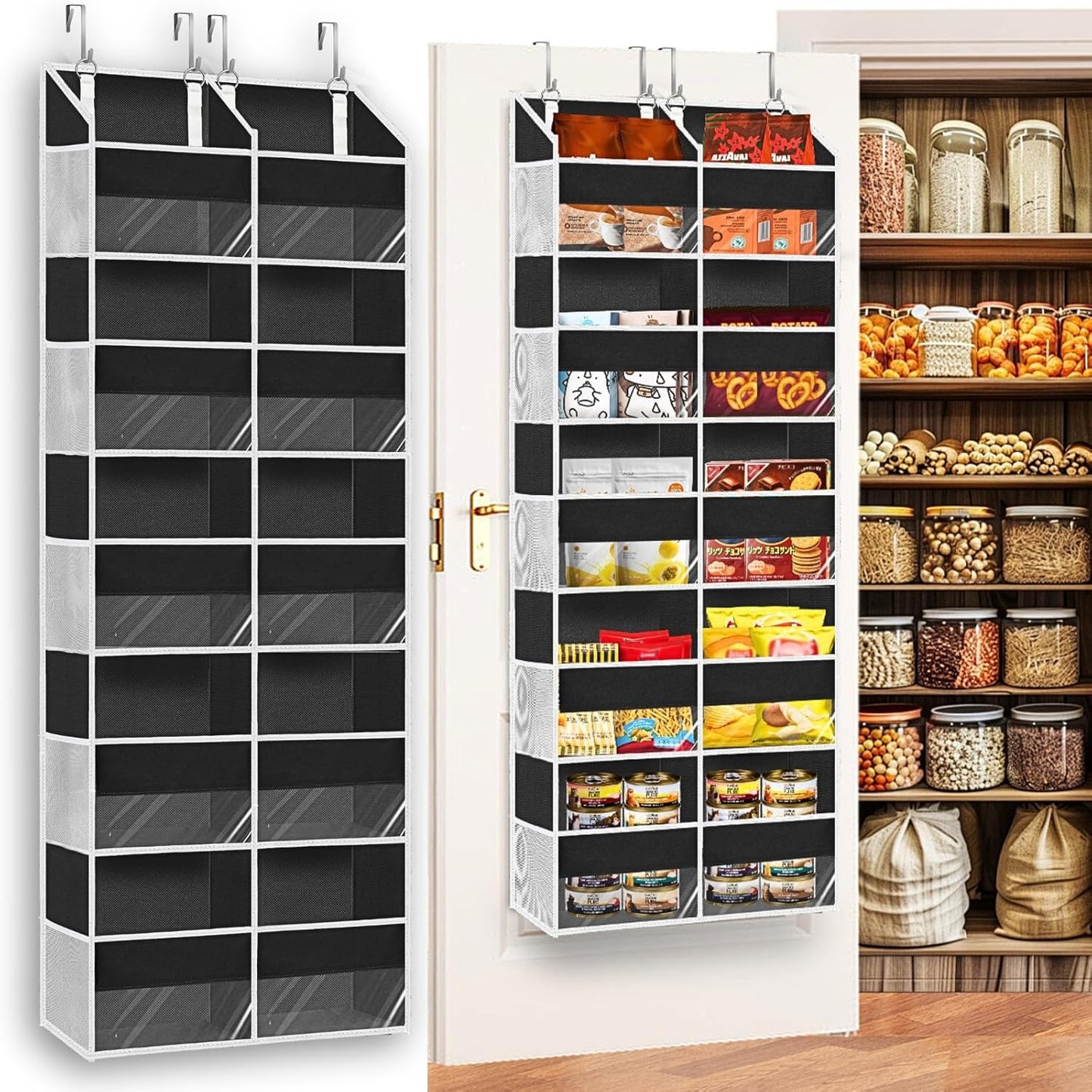 Over the Door Organizer 5 Tiers, Extra Large Behind Door Storage of 10 Compartments, 80 lbs Weight
