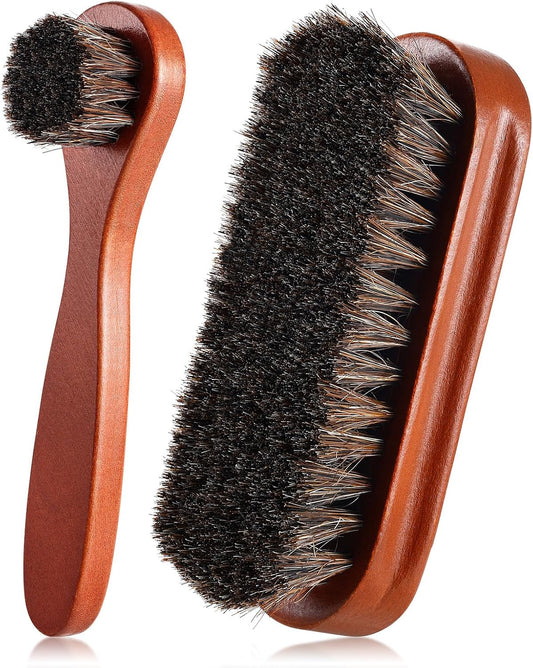 2 Pcs Horsehair Shine Shoes Brush Kit Polish Dauber Applicators Cleaning Leather Shoes Boots Care