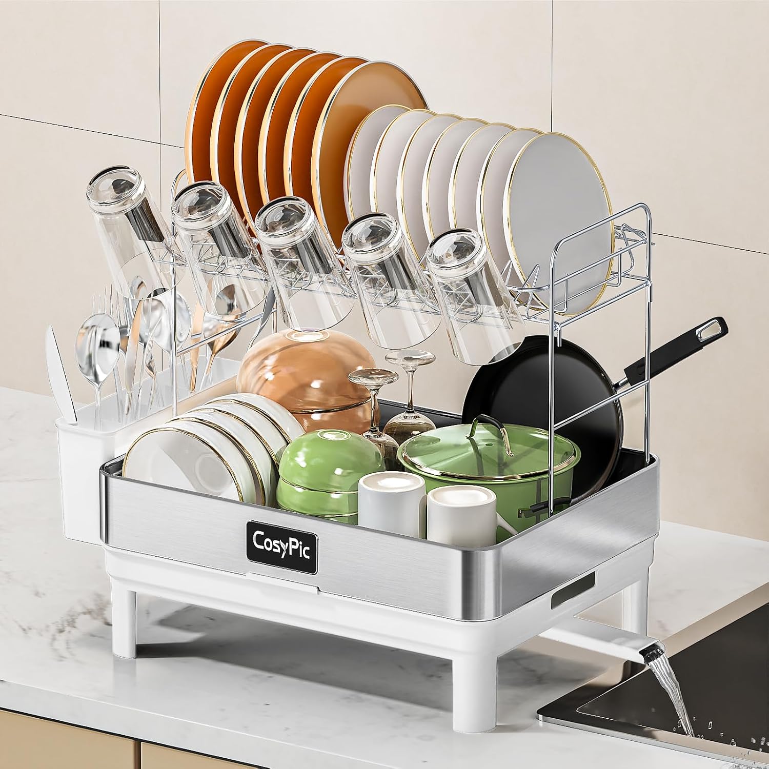 2 Tier Dish Drying Rack, Thicker Premium 304 Stainless Steel Dish Racks for Kitchen Counter