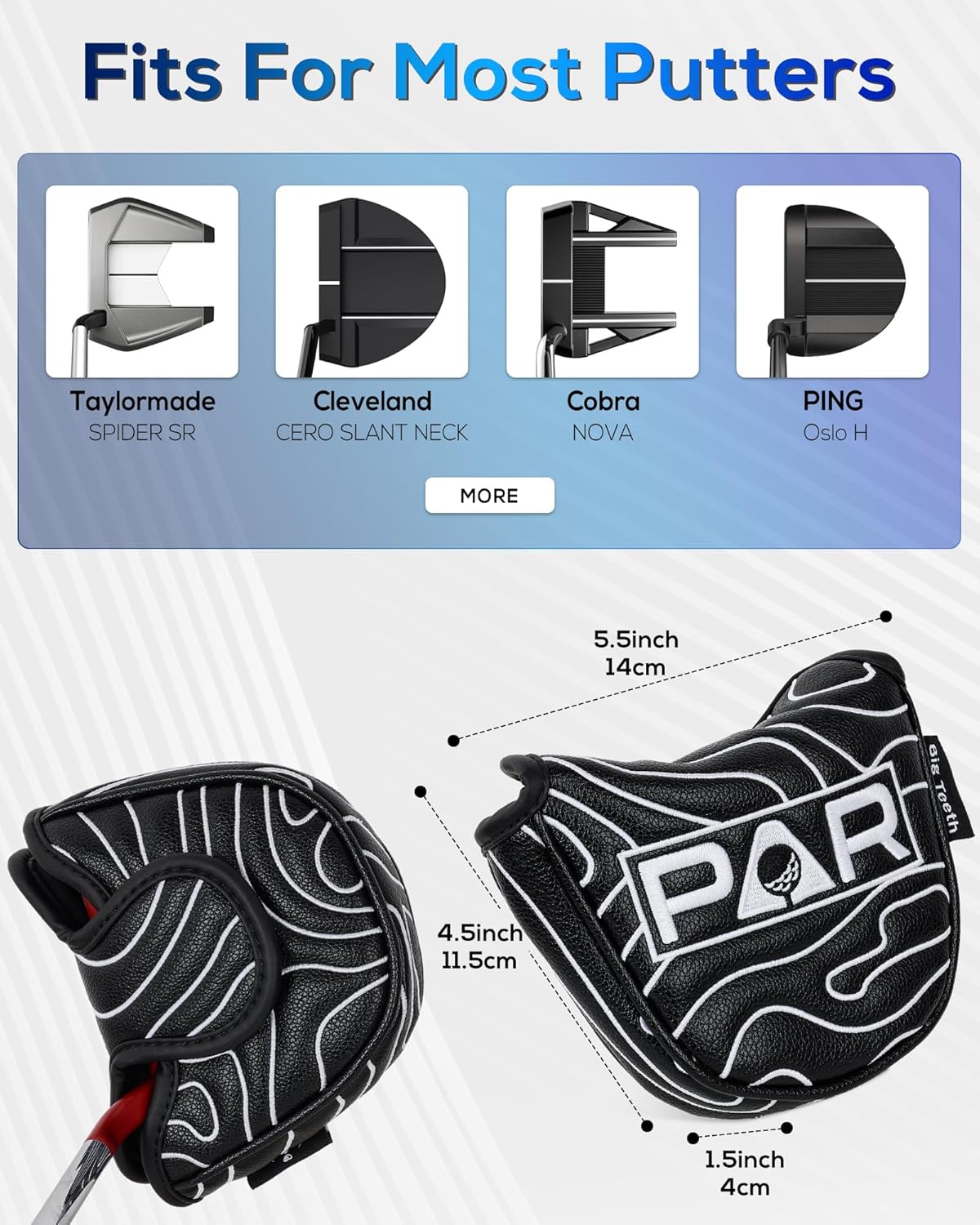 Big Teeth Golf Club Covers Full Set Driver Headcover Fairway Wood Hybrid Golf Club Iron Head