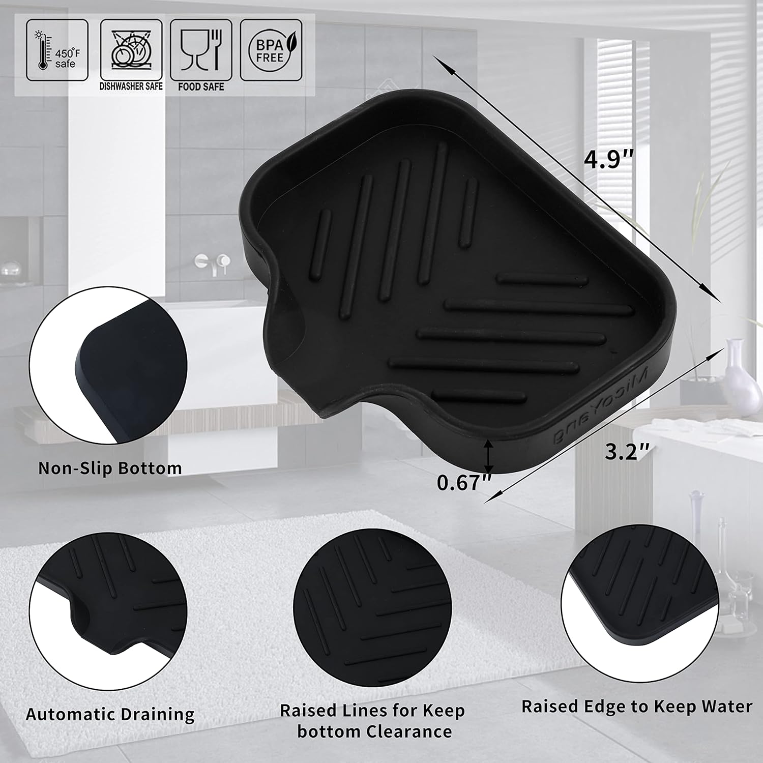 Silicone Bathroom Soap Dishes with Drain Spout-Bathroom and Kitchen Sink Organizer,Sponge