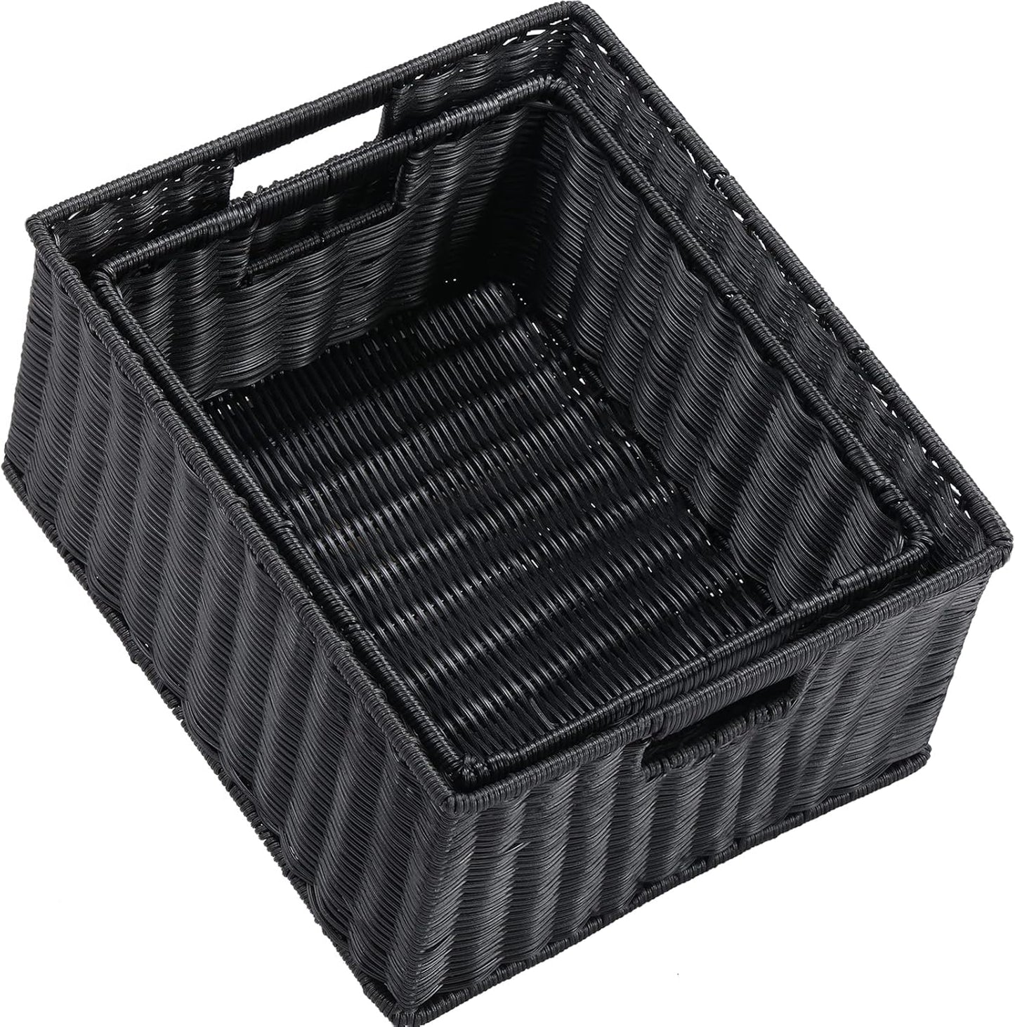 HOONEX Large Wicker Baskets for Storage, Plastic Baskets for Organizing with Dual Handles, Woven