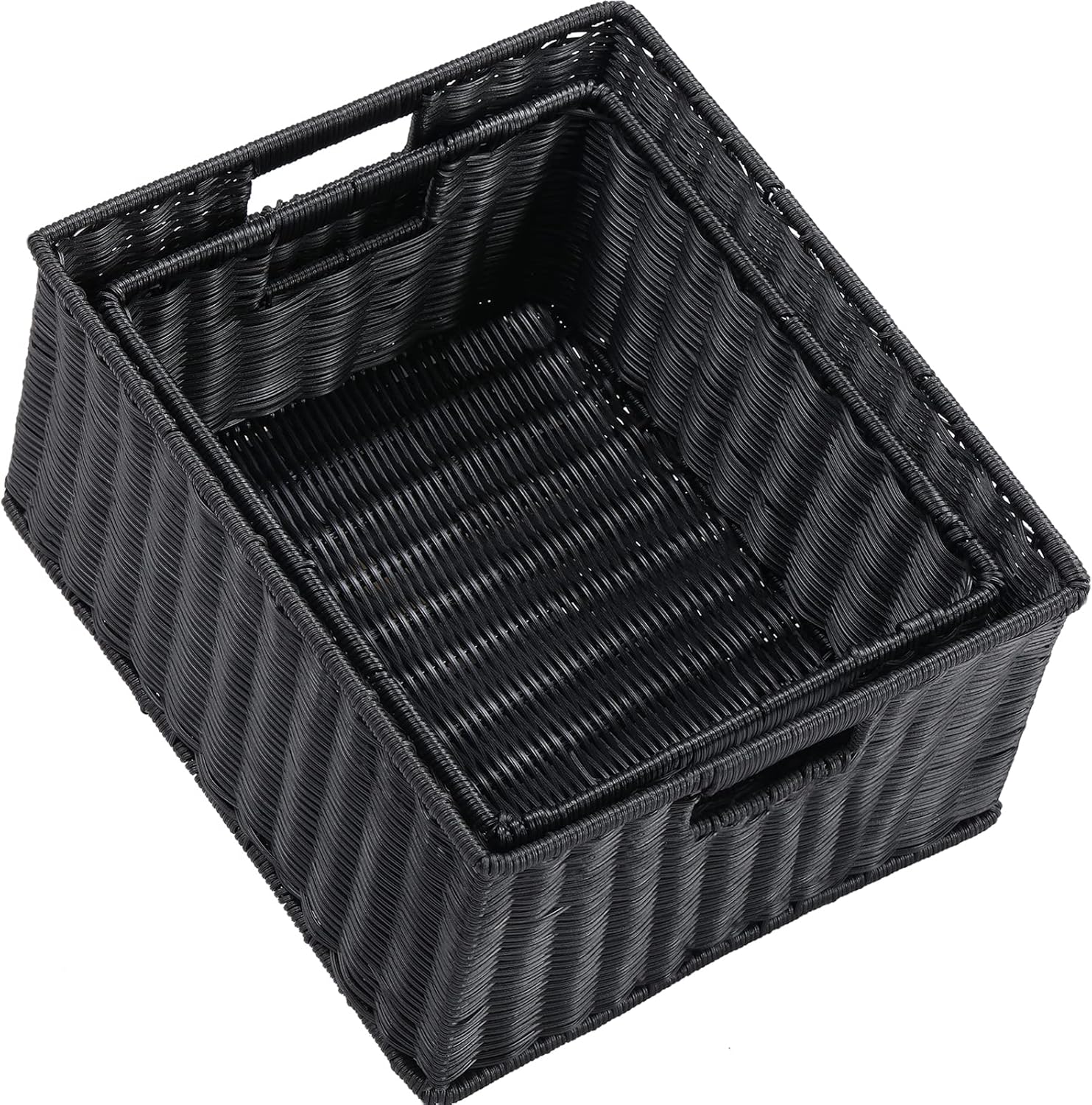 HOONEX Large Wicker Baskets for Storage, Plastic Baskets for Organizing with Dual Handles, Woven