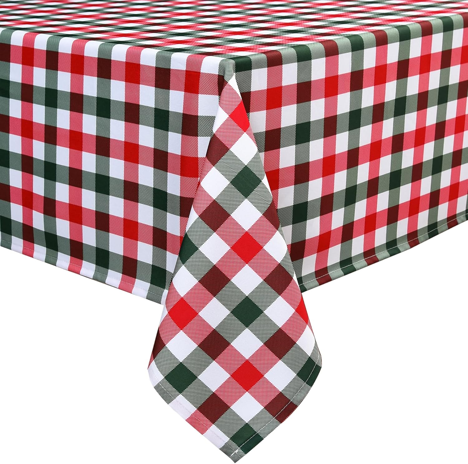 Gingham Xmas Tablecloth Fabric - Oblong 58x120 Water Resistant Christmas Plaid Table Cloth for