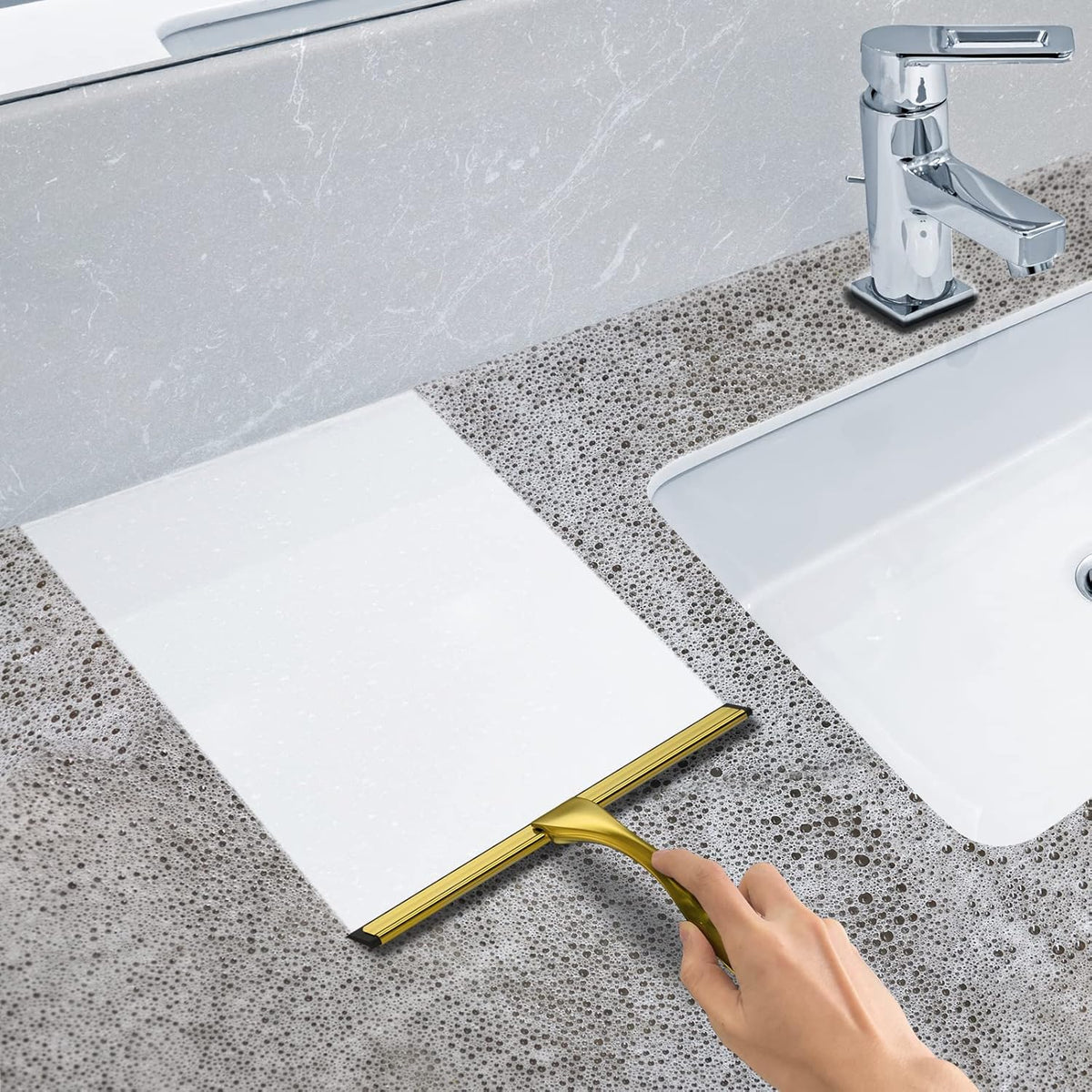 All-Purpose Stainless Steel Shower Squeegee for Shower Doors with 2 Adhesive Hooks, Bathroom