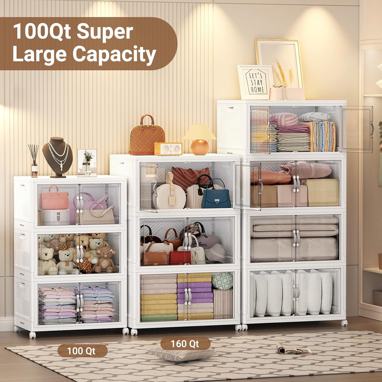 BROVIEW 300QT Extra Large Stackable Storage Bins, 75Gal Clear Plastic Closet Organizer Cabinet with
