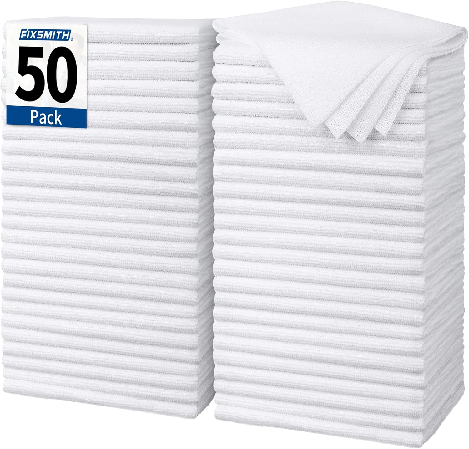FIXSMITH White Microfiber Cleaning Cloth, Pack of 50, 16"X12" Cleaning Rags for Housekeeping and