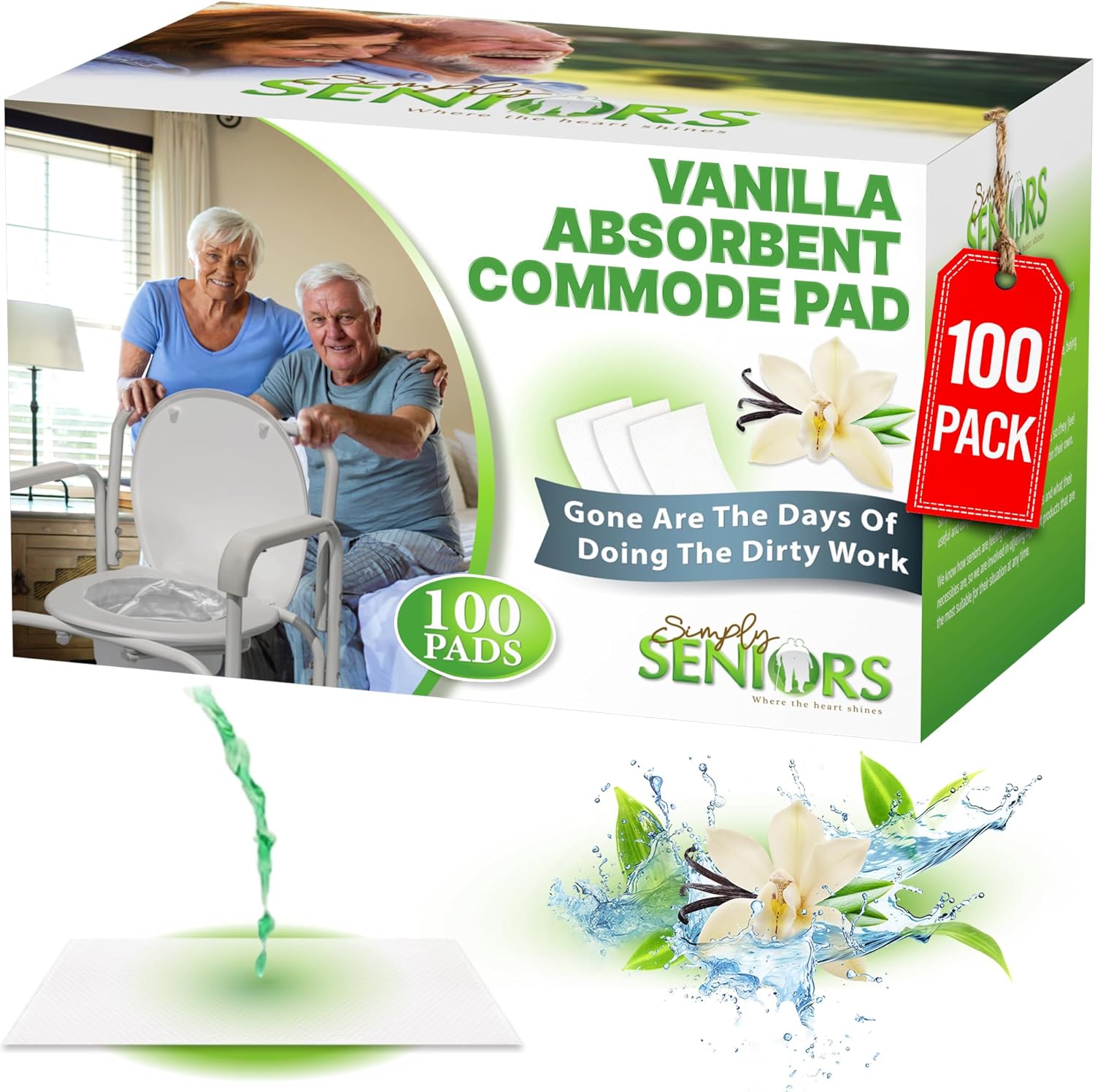 Commode Absorbent Pads for Bedside Commode Liners - 100 Vanilla Scented Pads for Portable Toilet