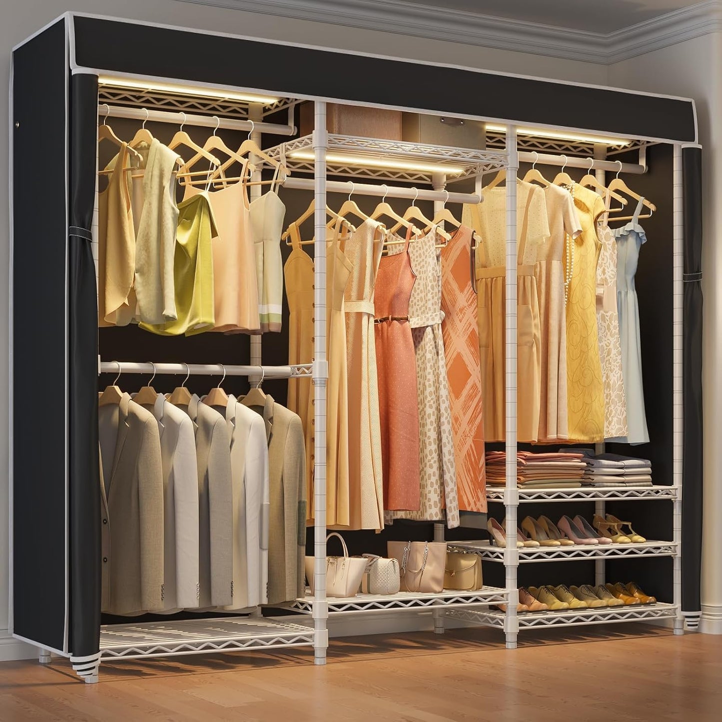VIPEK V5LC Garment Rack Heavy Duty Covered Clothes Racks with Dimmable LED Light, 3000K Warm White