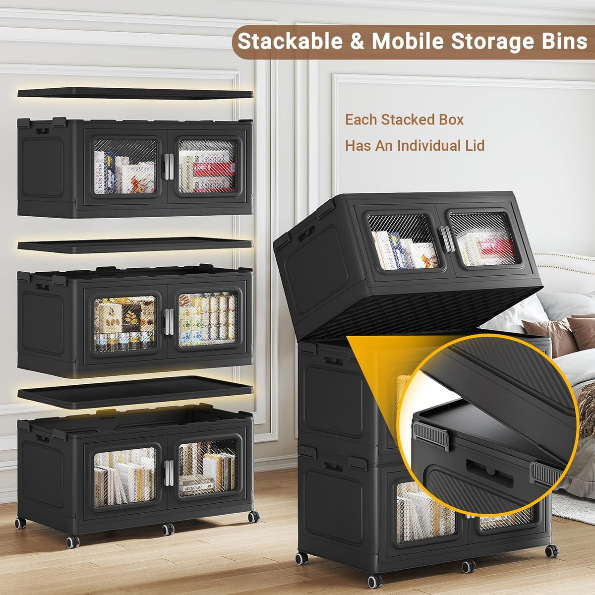 BROVIEW 300 Qt Stackable Storage Bin with Lid, 75Gal Extra Large Collapsible Storage Boxes, Folding