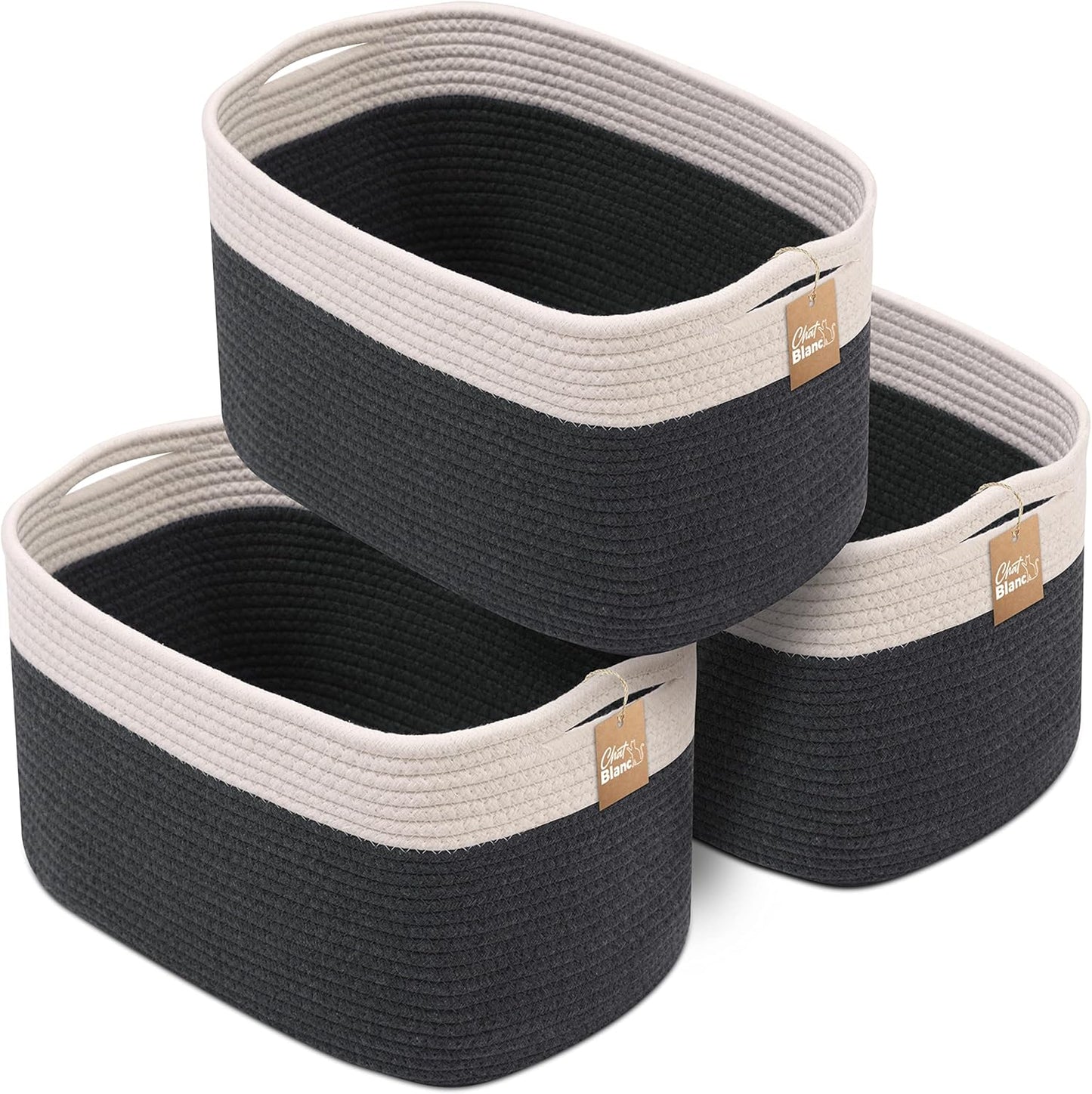 CHAT BLANC Cotton Rope Baskets for Organizing | Storage Baskets for Shelves | Rope Basket for