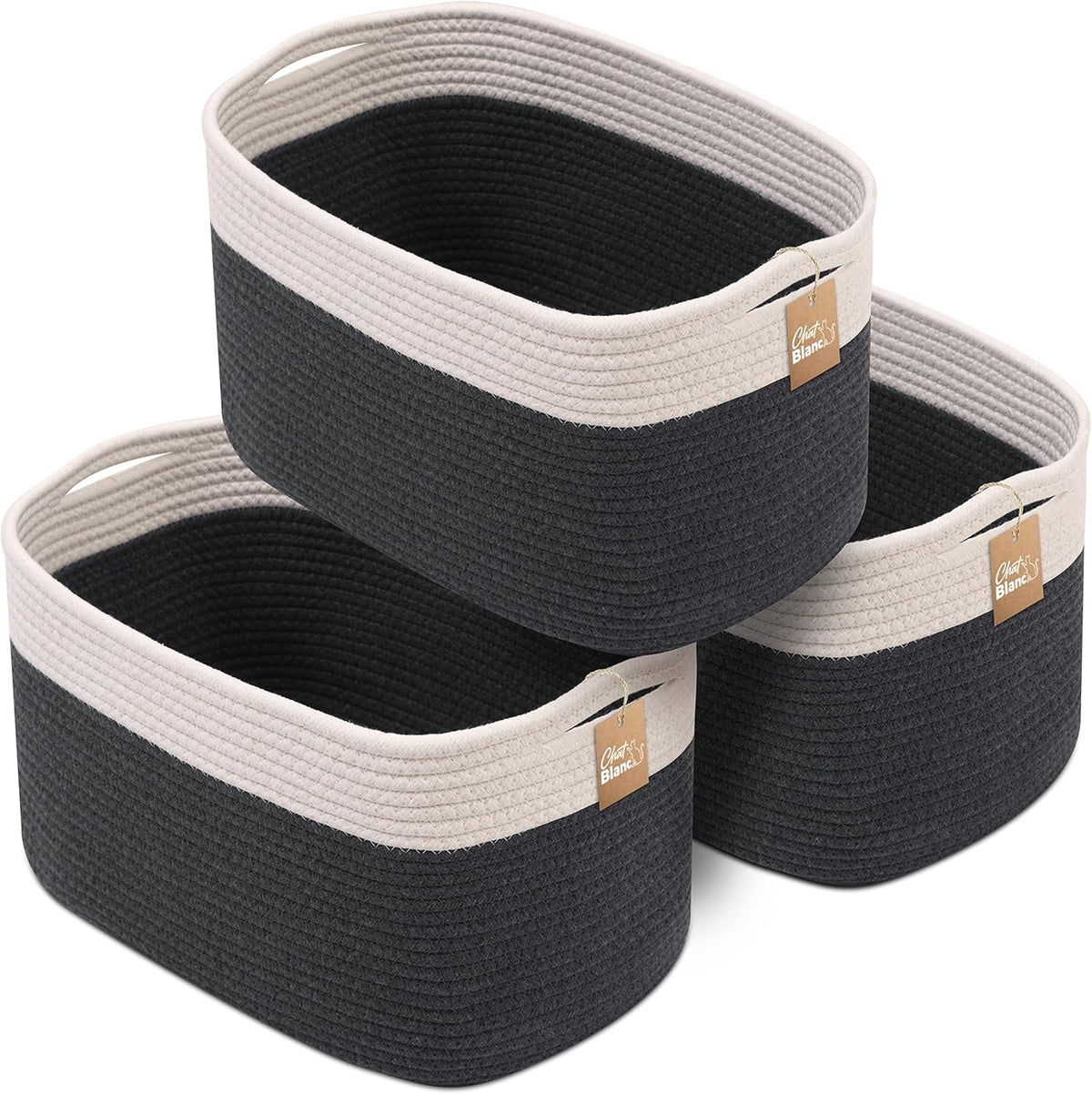 CHAT BLANC Cotton Rope Baskets for Organizing | Storage Baskets for Shelves | Rope Basket for