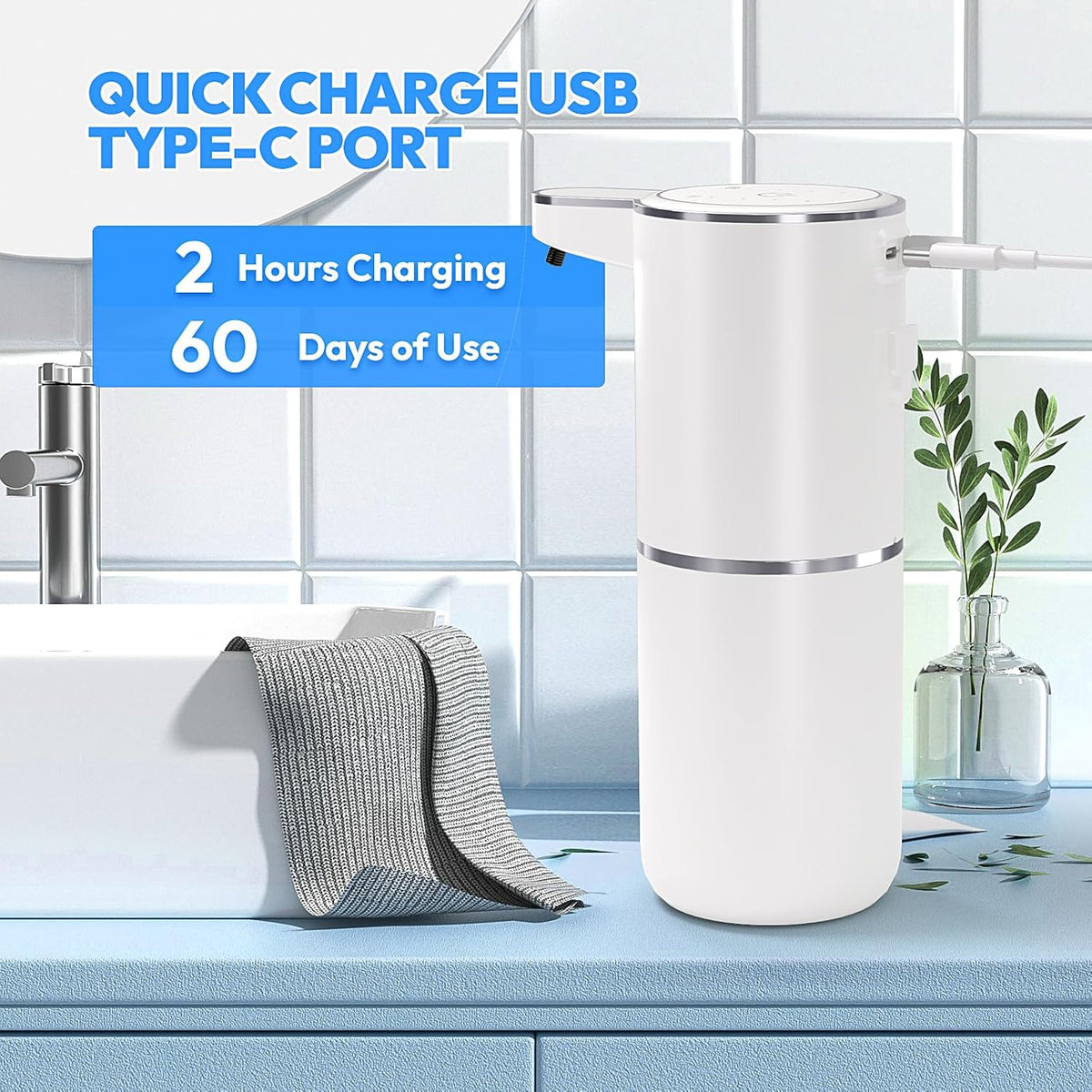 2 Pack Automatic Soap Dispenser Touchless,Liquid Hand Soap Dispenser 12.8oz USB 4levels Adjustable