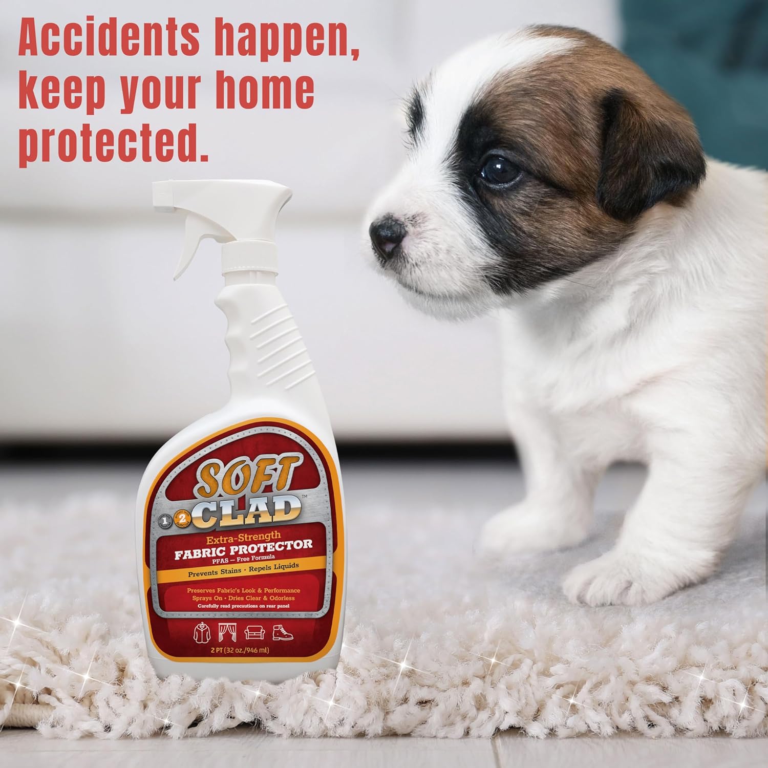 Extra Strength Fabric Protector Spray Prevents Stains and Repels Liquids. SoftClad Guards