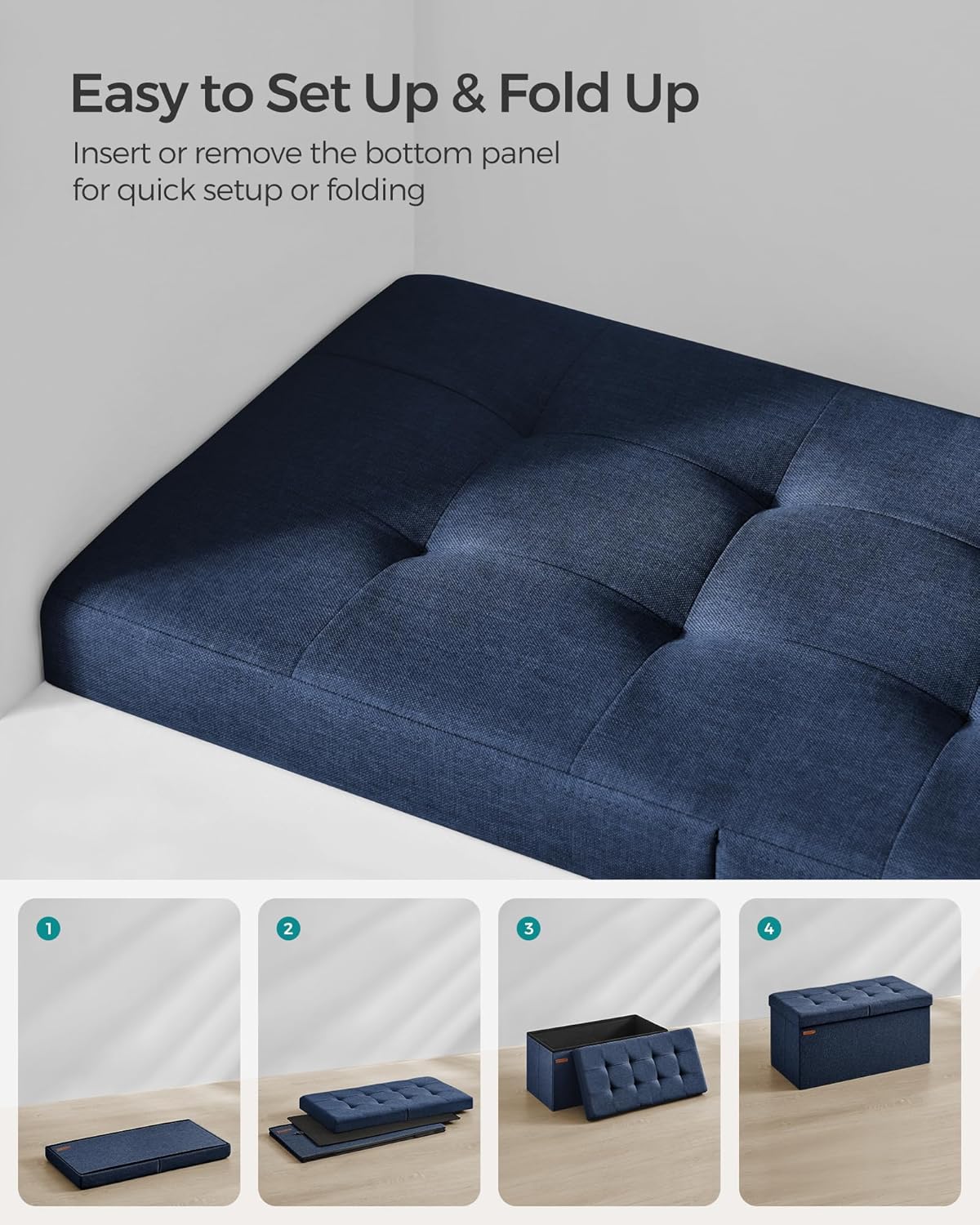 SONGMICS Mazie Collection - 30 Inches Storage Ottoman, Foldable Storage Bench with Flipping Lid