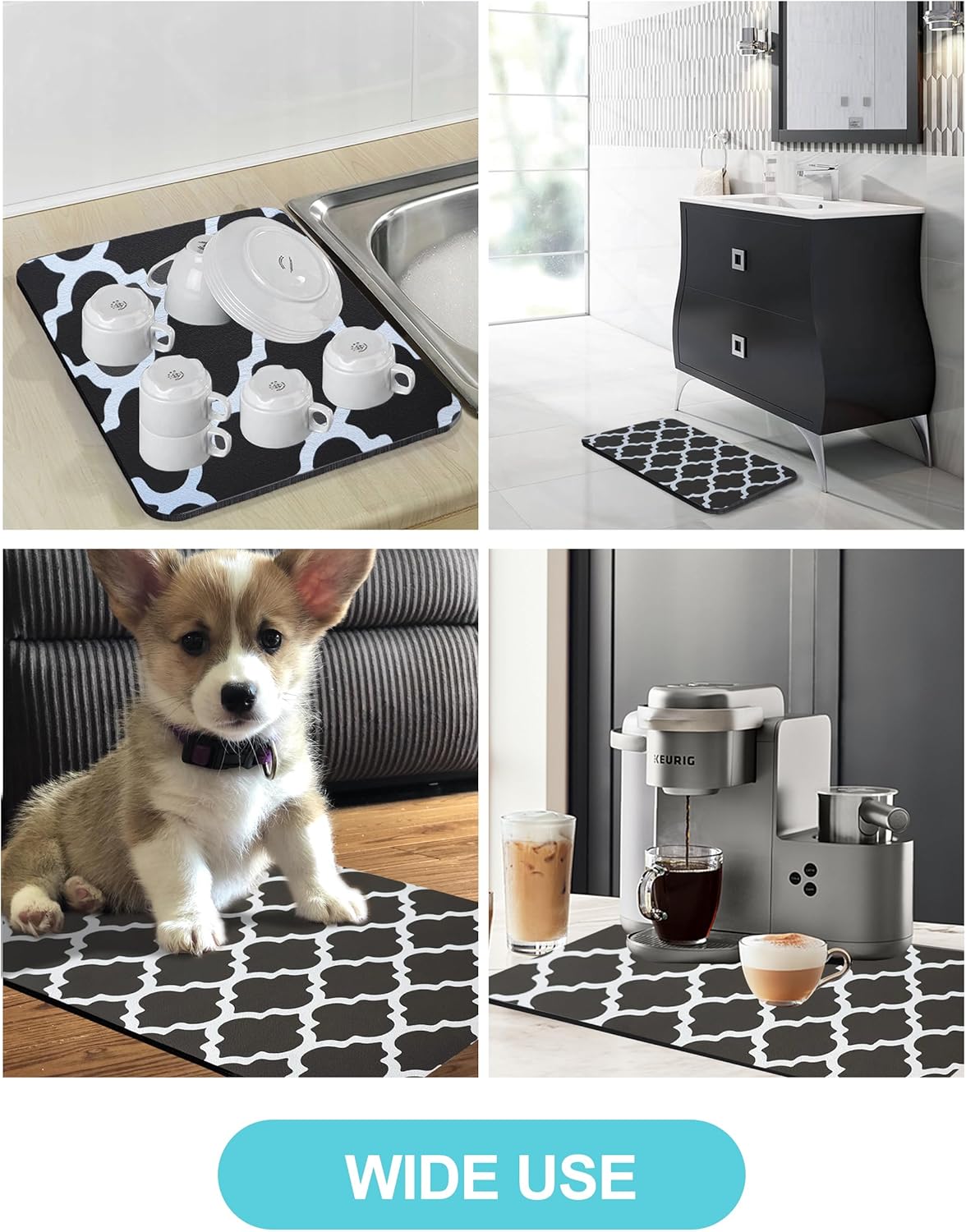 Dish Drying Mat for Kitchen Counter, 12"x19" Dish Drying Pad with Non-slip Rubber Backed, Hide