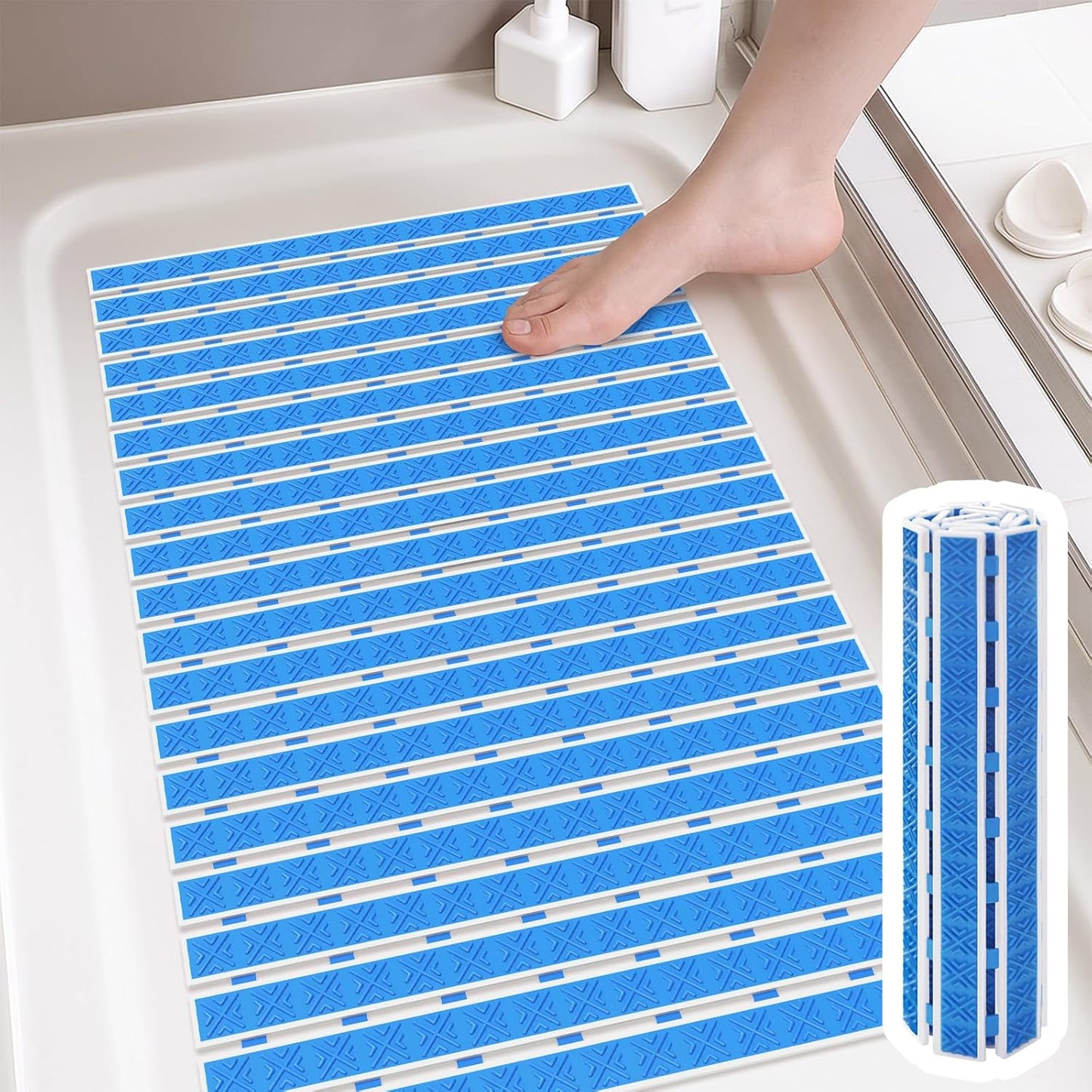 Matace Non Slip Rubber Bathtub & Shower Mat with Suction Cups, Thick Textured Surface, Fast Drain