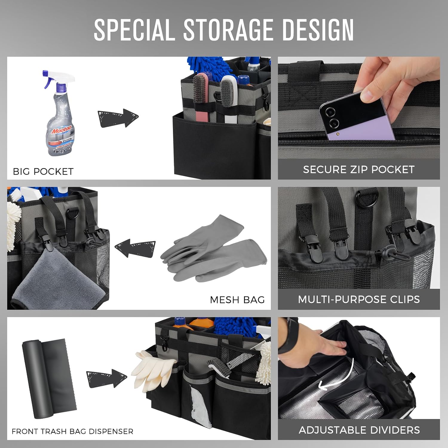 Wearable Cleaning Caddy, Cleaning Caddy Supplies Organizer with Handle & Shoulder Straps for