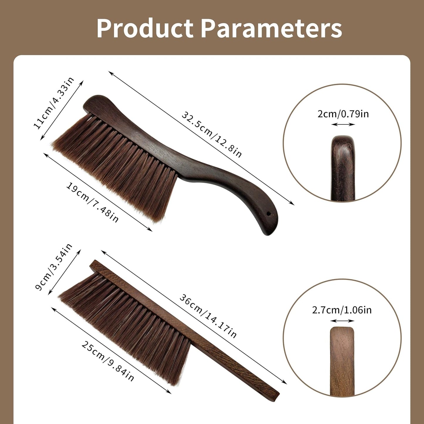 2 Pcs Wooden Hand Broom Brush, Dust Bench Brush Whisk Broom Soft Bristle Brush for Car Bed