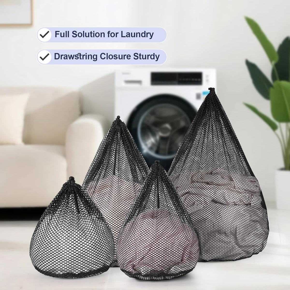 4Pcs Mesh Laundry Bags Washing Machine Mesh Wash Bags Jumbo for Delicates Clothes,Bed Linen,Toys