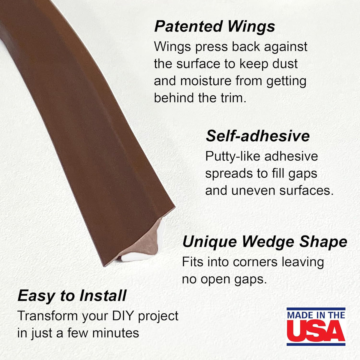 InstaTrim The Original Flexible Trim - 10ft Dark Brown 1/2" Wide Caulk Tape - Adhesive Trim with