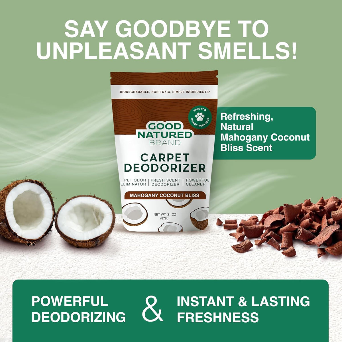 Good Natured Brand | Carpet Deodorizer & Freshener Powder | 31 oz Pet Odor Eliminator for Strong