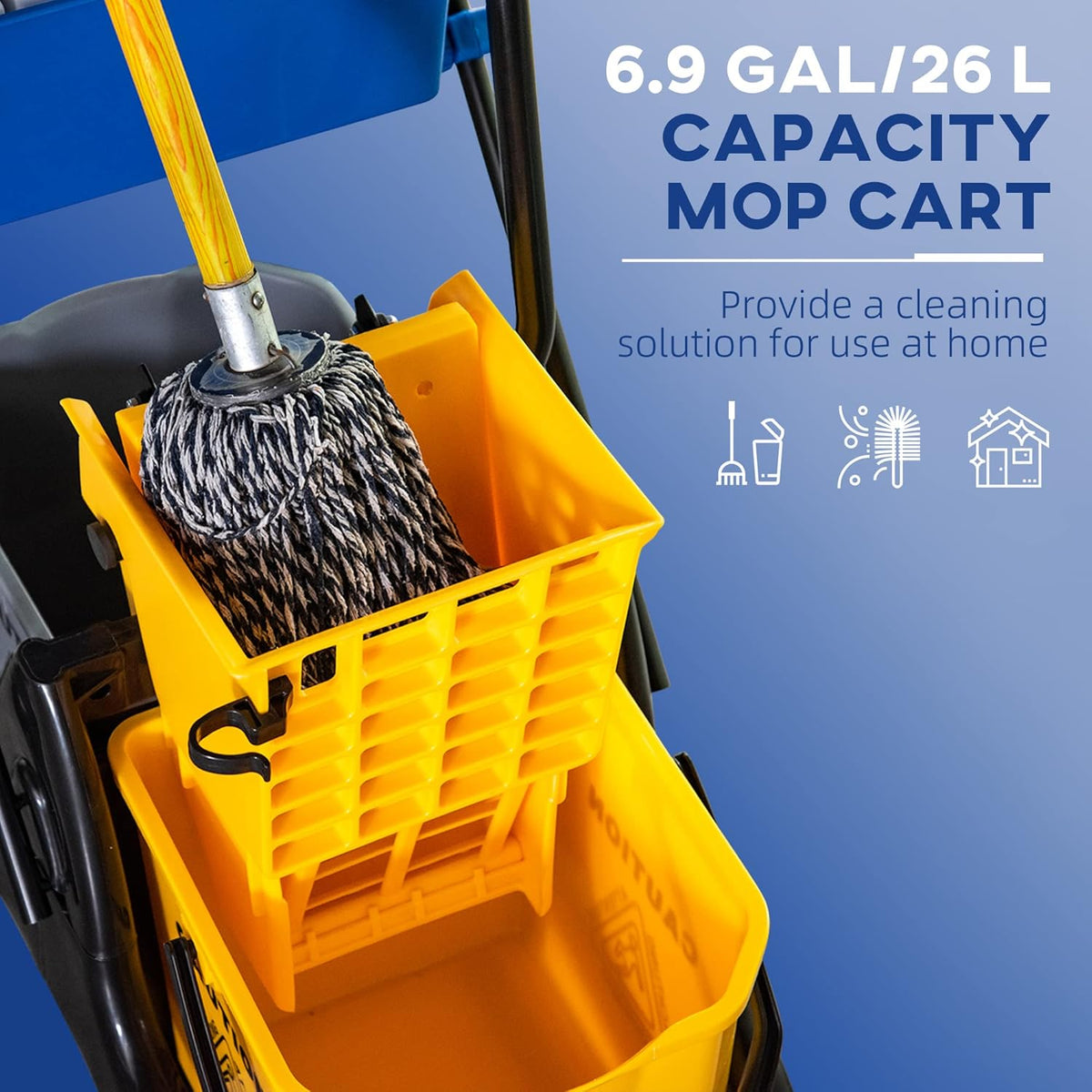 HOMCOM 2 x 6.9 Gallon Mop Water Bucket Wringer Cart with Easy to Use Side Press Wringer, Smooth