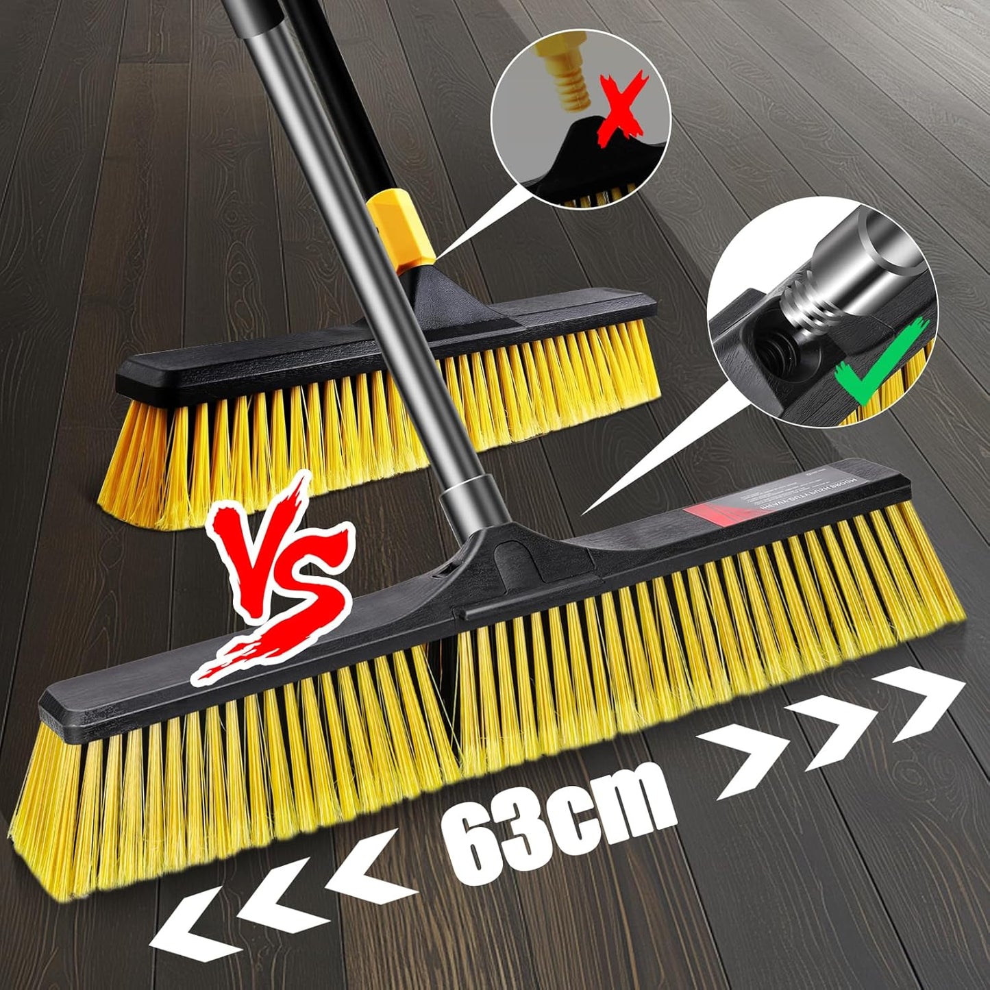 24" Push Broom,Masthome Industrial Broom with Stiff Bristles,Outdoor Broom Heavy Duty and 55" Long