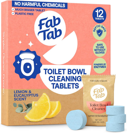 Fab Tab Toilet Bowl Cleaner Tablets, Powerful Stain Removal, No Harsh Chemicals, Plastic-Free