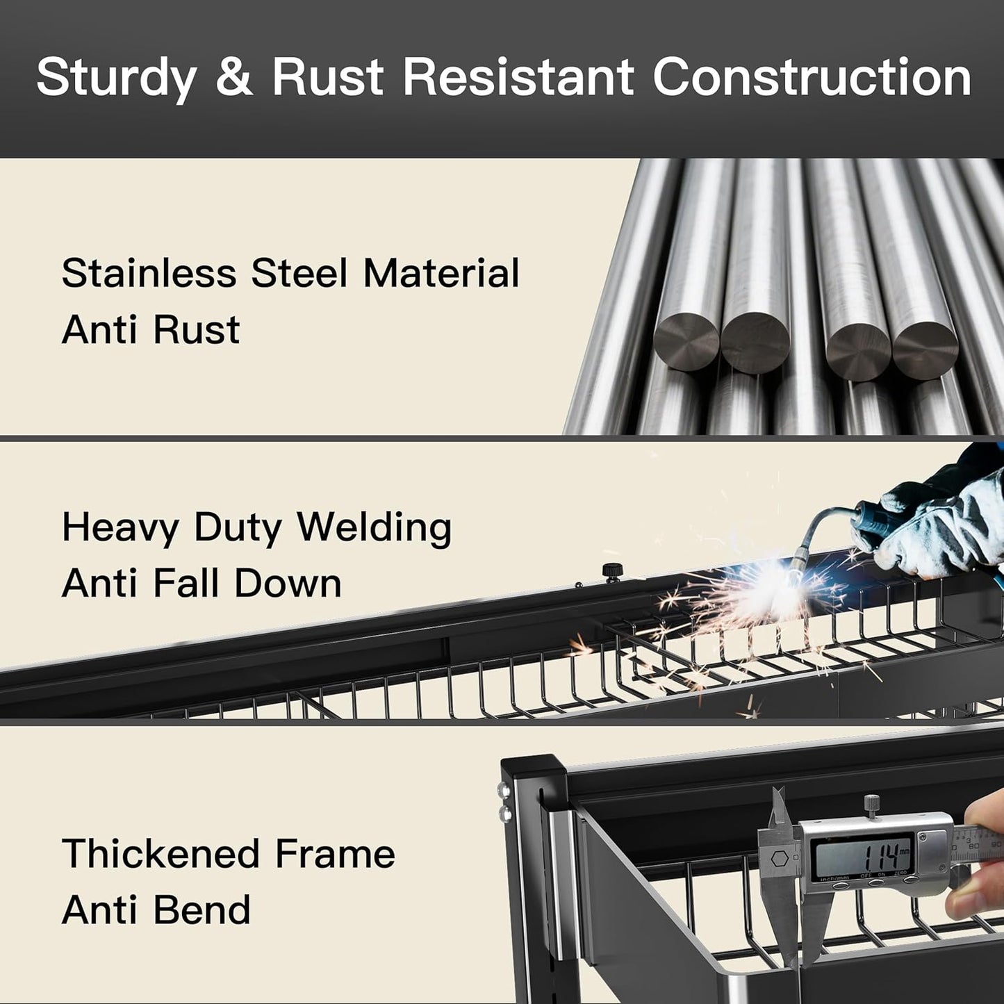 3 Tier Extra Large Stainless Steel Expandable Over The Sink Dish Drainer Drying Rack, Rust Proof
