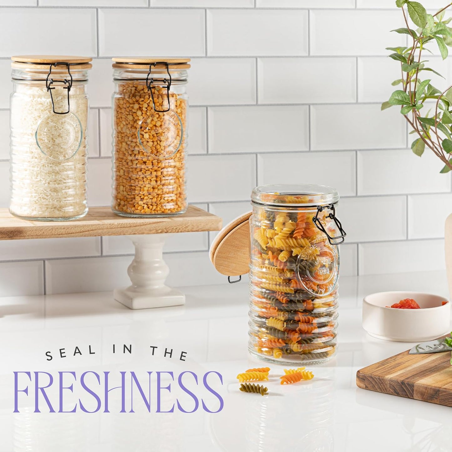 Glass Storage Containers with Airtight Lids - 40 Ounce Mason Jar Storage Containers for Cereal