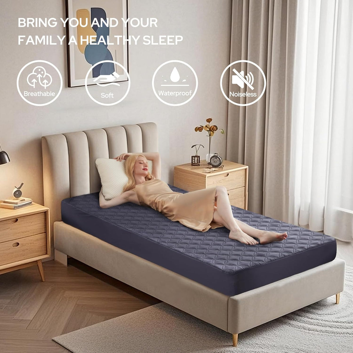 BEDLORE Waterproof Mattress Protector, Twin XL Size Noiseless Mattress Pad with Deep Pocket 6"-15"