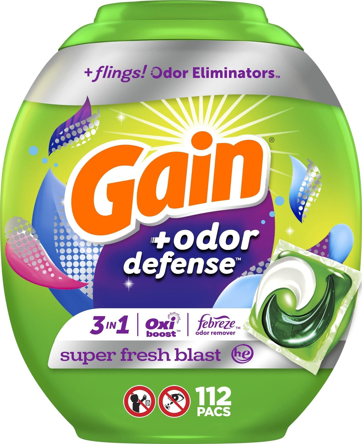 Gain Flings Laundry Detergent Pacs with Odor Defense, 112 Count