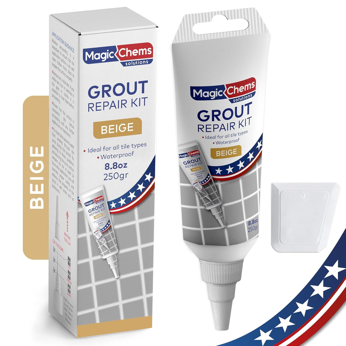 Tile Grout Repair Kit, Beige 8.8 oz/250gr. Fast Drying Grout Filler Tube Repair Kit, Grout Sealer