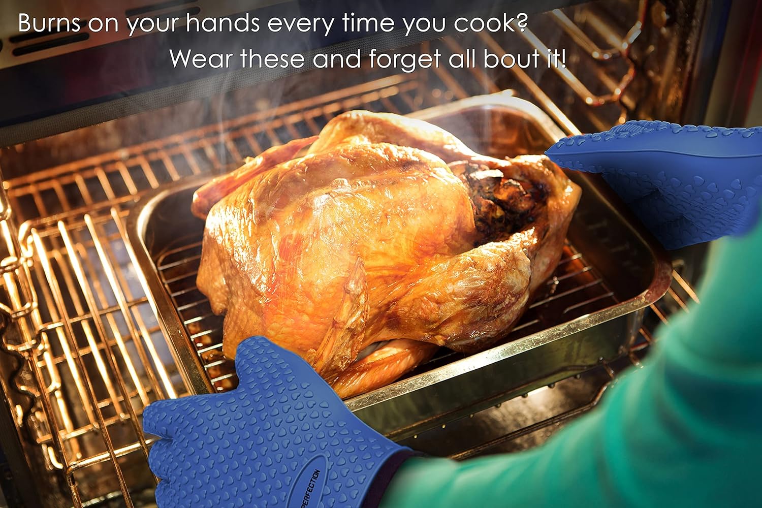 KITCHEN PERFECTION Silicone Smoker Oven Gloves -Extreme Heat Resistant BBQ Gloves -Handle Hot Food