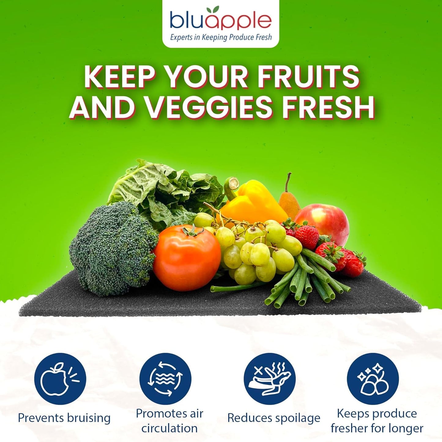 Bluapple FreshMats, Refrigerator Bin Liner, Fridge Drawer Mats, Crisper Life Extender Liner Keeps