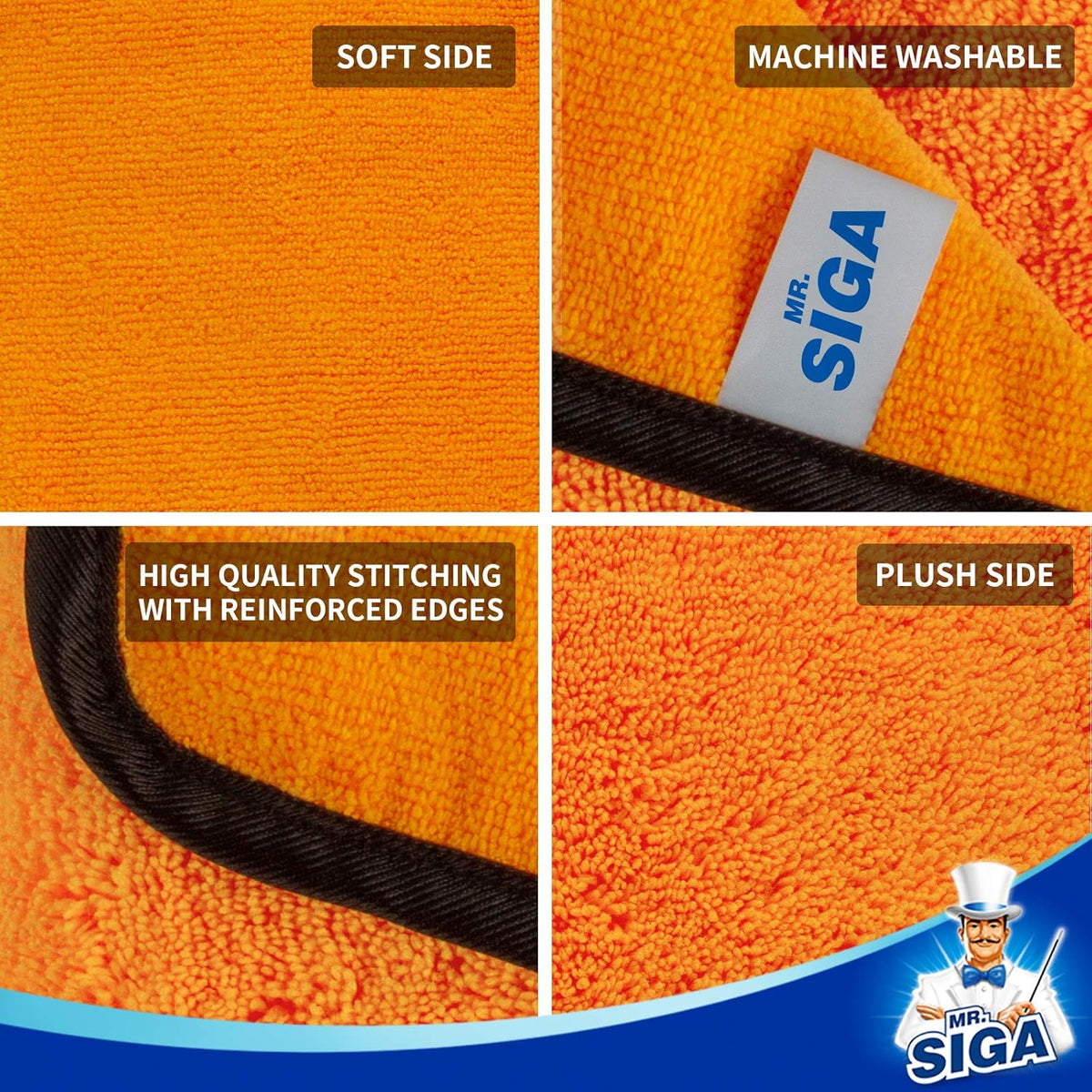 MR.SIGA Professional Premium Microfiber Towels for Cars, Dual-Sided Car Washing and Detailing