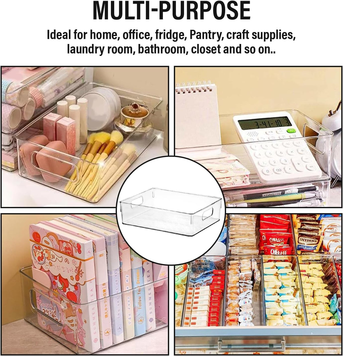 Clear Plastic Storage Bins, Home Bathroom Laundry Room Freezer Refrigerator Pantry Organizers and