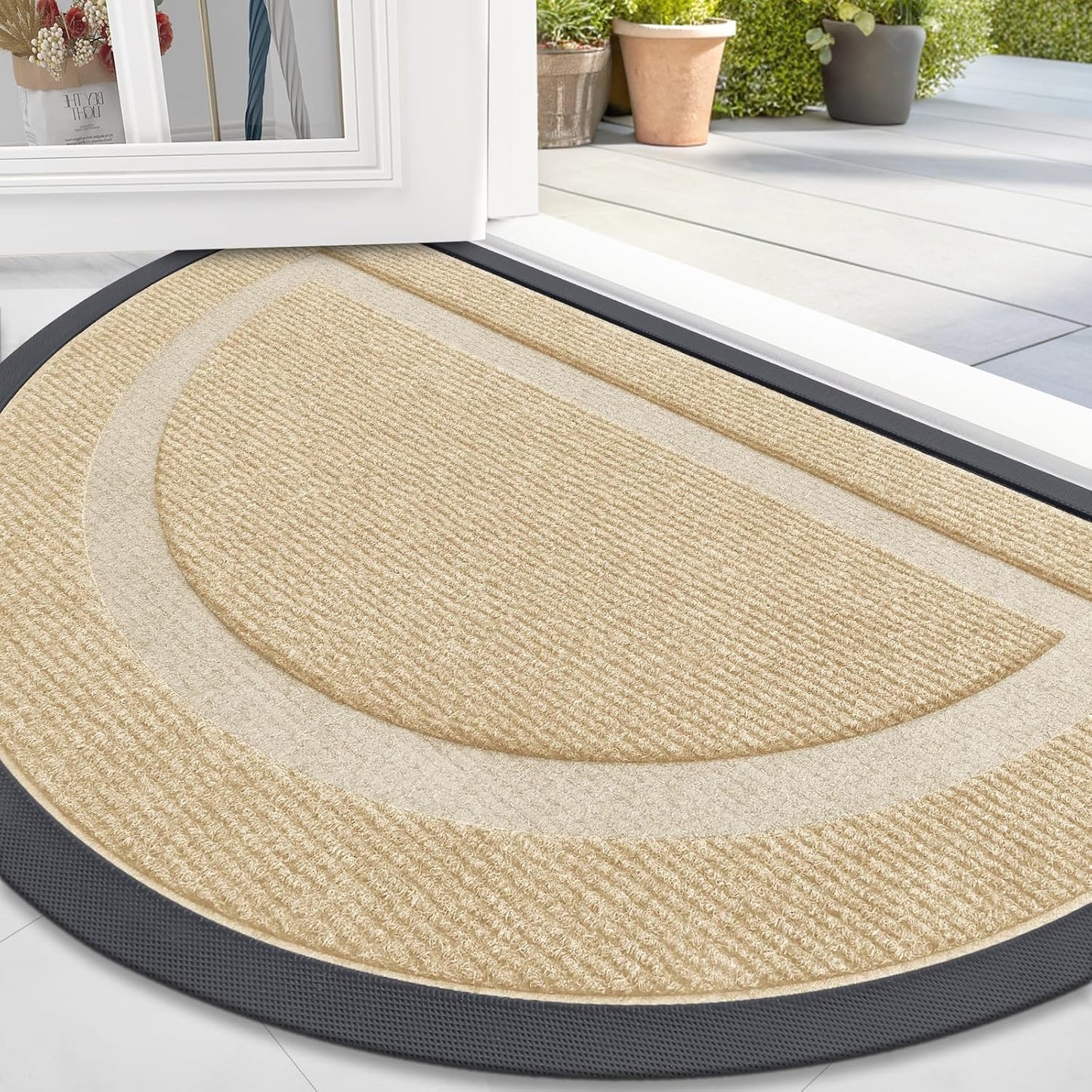 OLANLY Half Circle Door Mat Indoor Outdoor Entrance Welcome, Waterproof All-Season, All-Weather