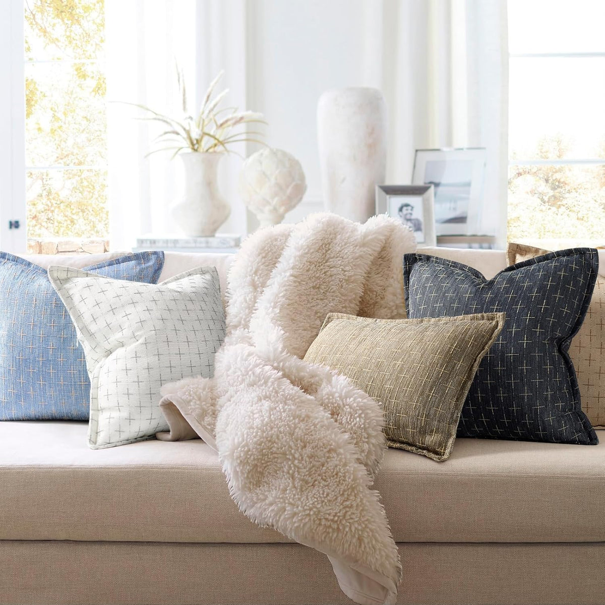 ZWJD Pillow Covers 26x26 Set of 2 Soft Polyester Textured Pillow Covers with Stylish Flange Edge