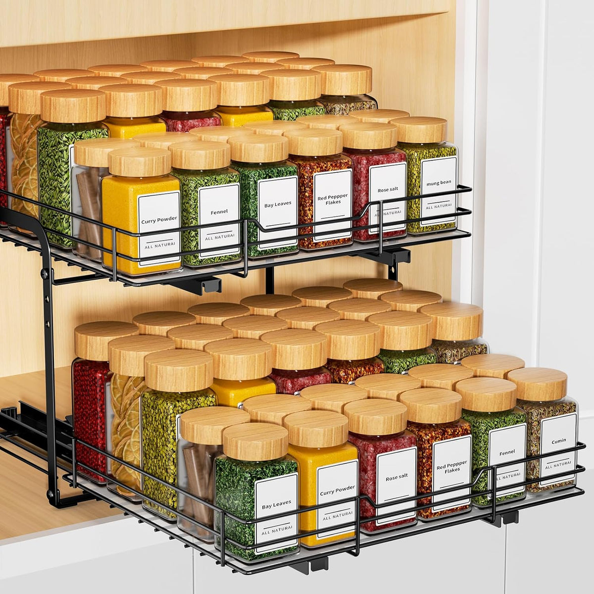 RCHYFEED Spice Rack Organizer for Cabinet, 2 Tier Slide out Spice Organization for Inside Cabinets