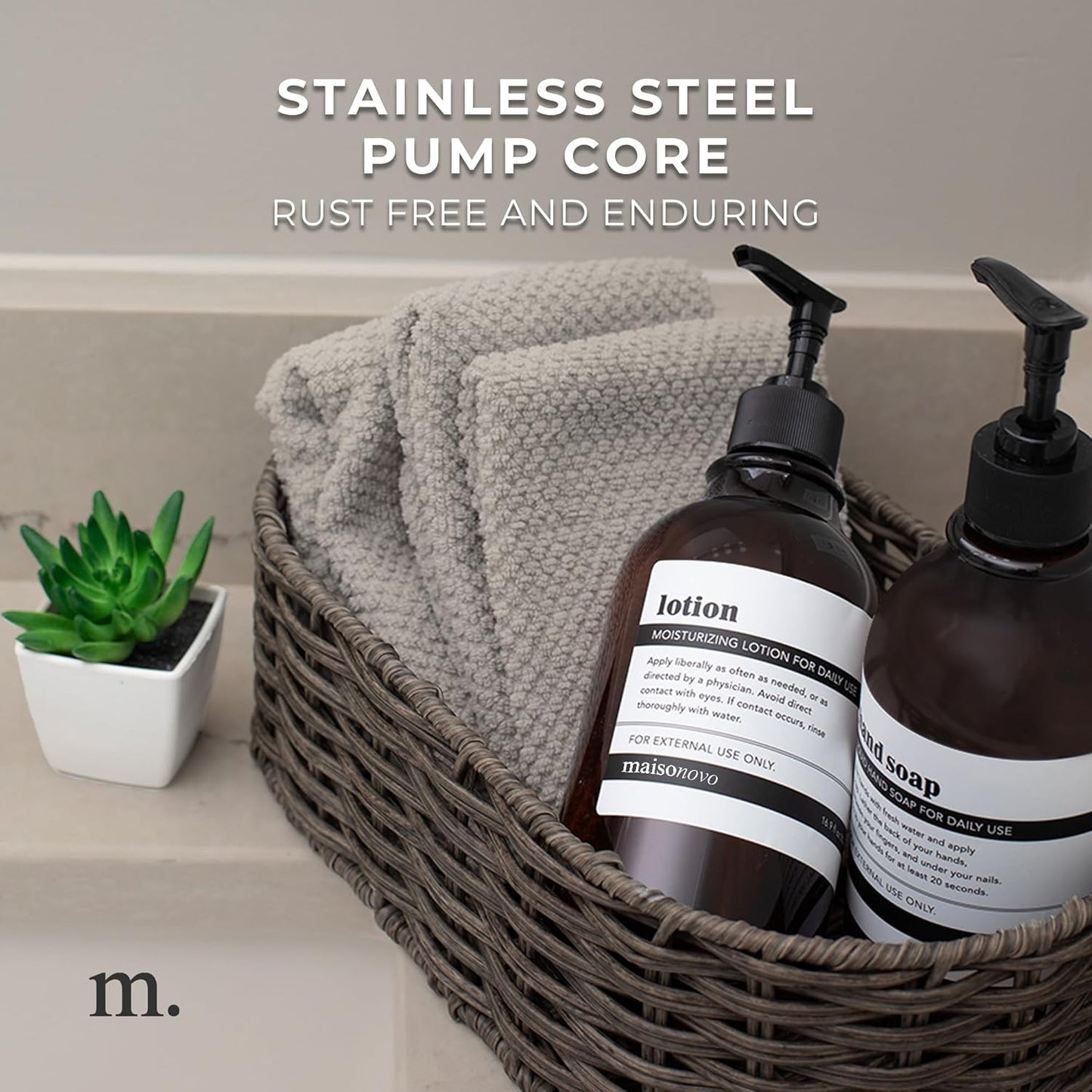 MaisoNovo Refillable Shampoo and Conditioner Bottles | 16.9 fl oz Set of 3 Amber Plastic Bottles