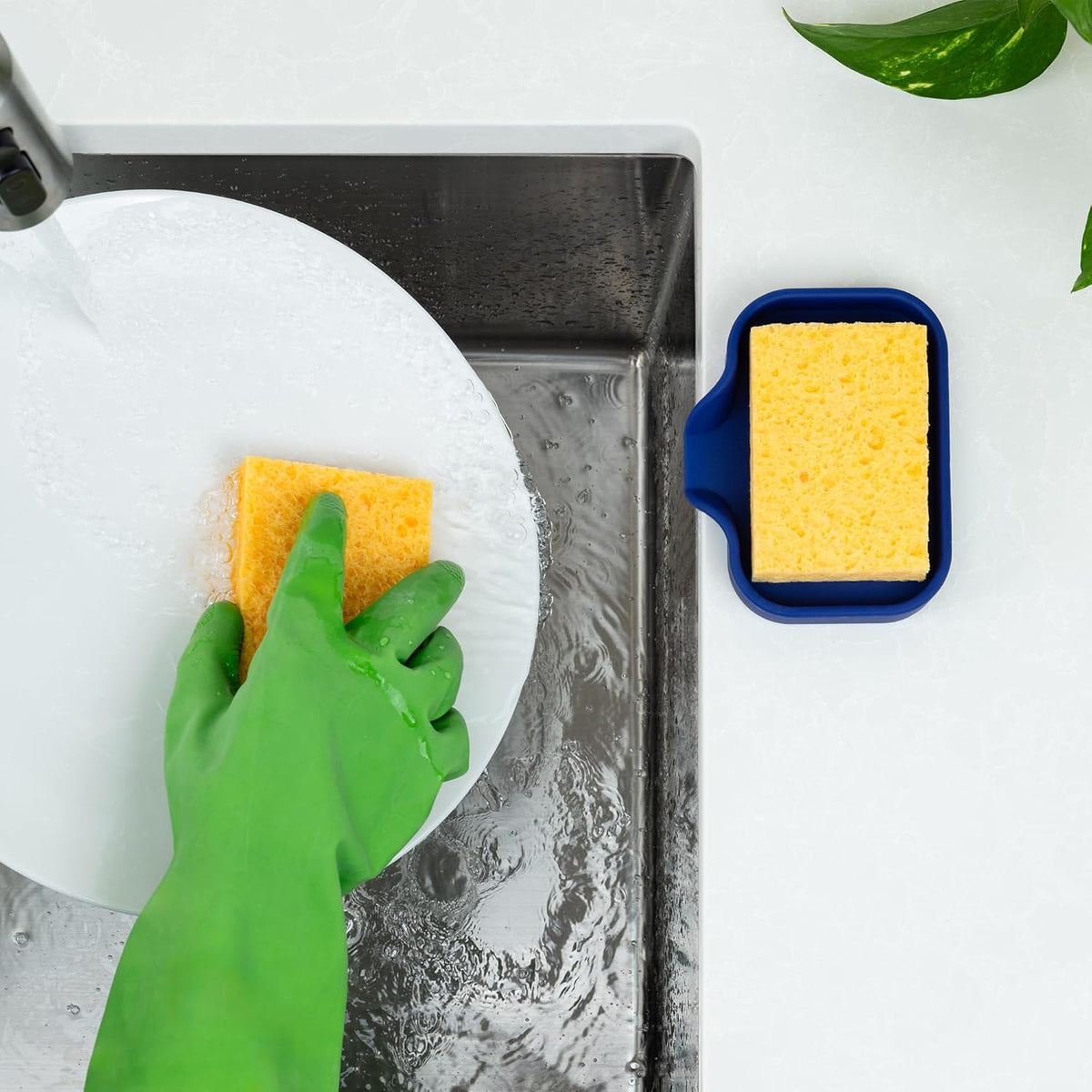Zulay Kitchen Small Silicone Sponge Holder (4.9x3.3”) – Space-Saving Sink Organizer Tray for