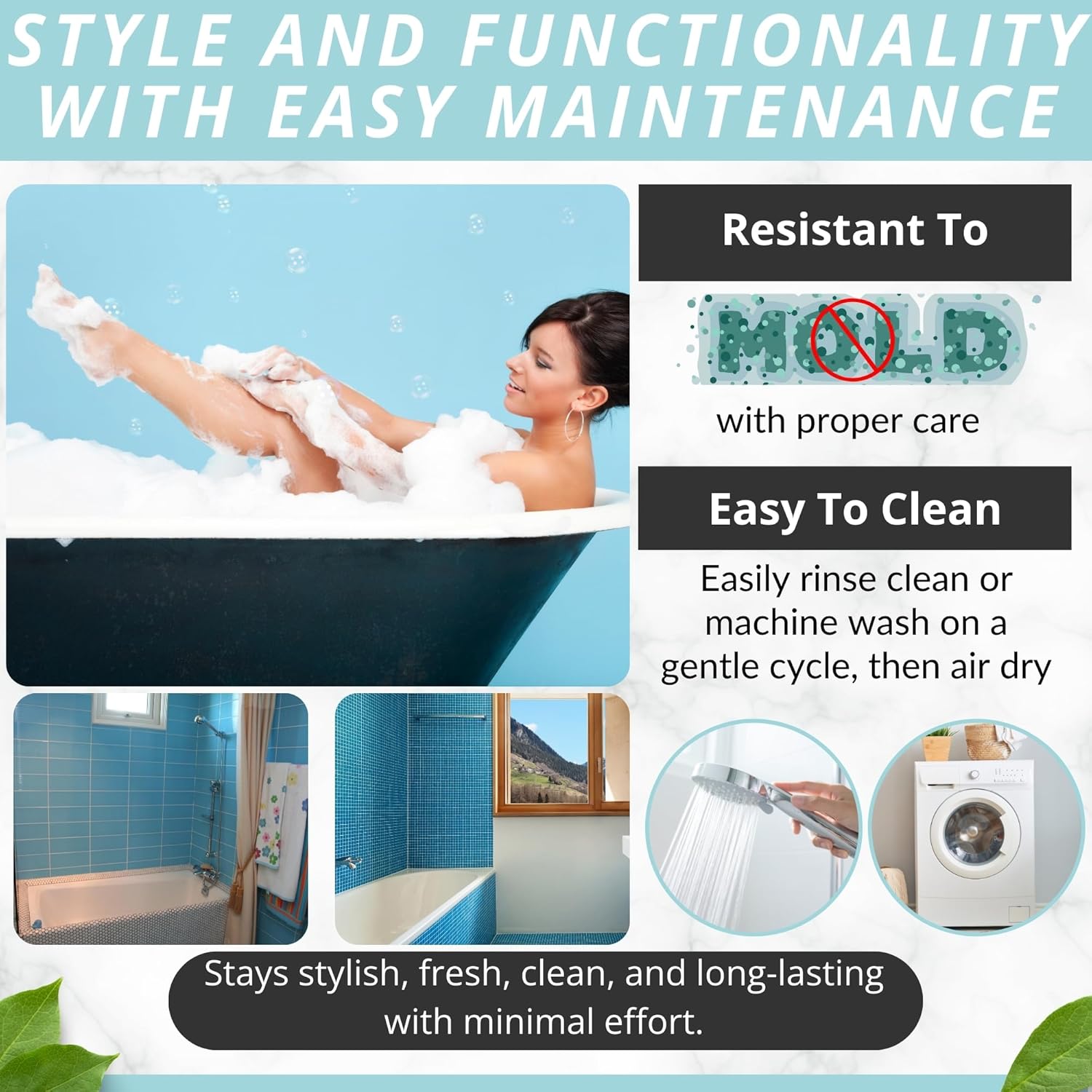 ENKOSI Non-Slip Bath Mat - Extra Long 40 x 16 Inch Large Anti-Slip Tub & Shower Mat with Suction