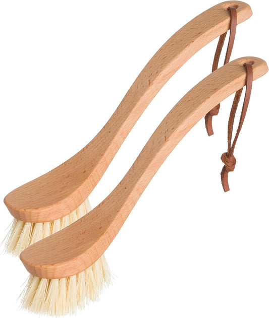 REDECKER Curved Dish Brush - Natural Tampico Fiber Bristles, Ergonomic Design with Oiled Beechwood