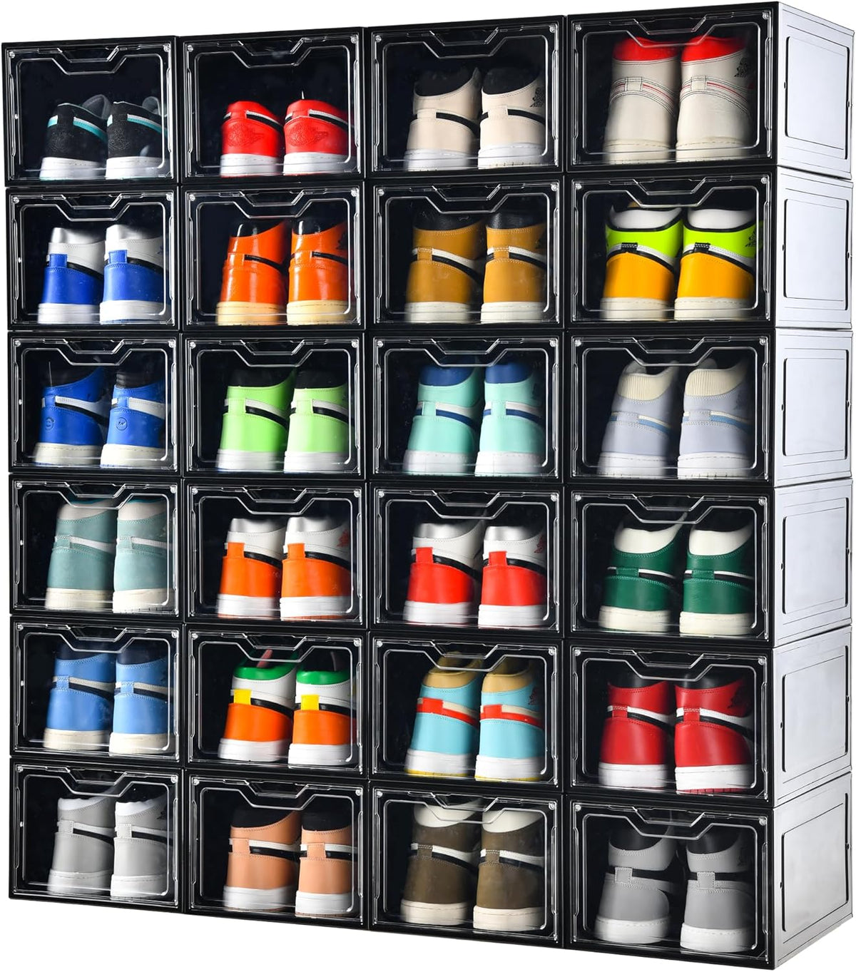 12 Pack Shoe Boxes Organizer, Magnetic Door Shoe Storage Boxes, Clear Sneaker Storage Box for
