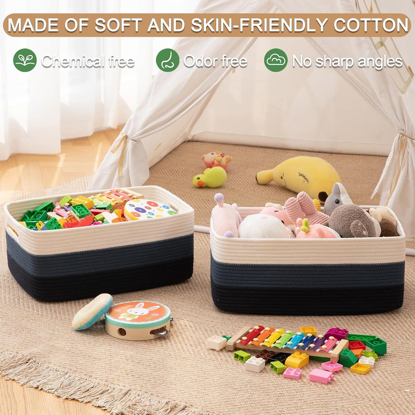 Large Storage Basket for Organizing, Woven Rope Basket for Shelves, Closet Organizer Bins for