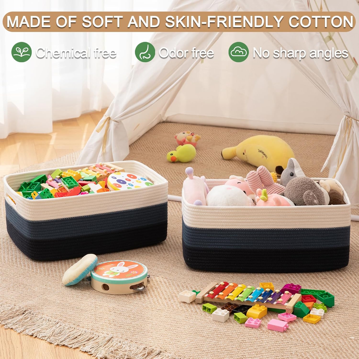 Large Storage Basket for Organizing, Woven Rope Basket for Shelves, Closet Organizer Bins for