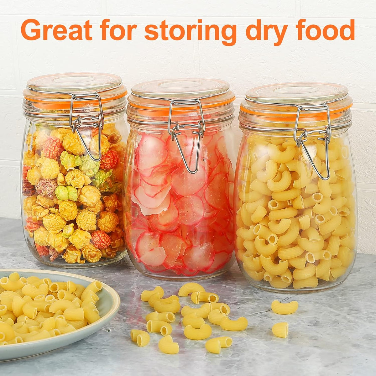 DANALLAN Wide Mouth Mason Jars, 4Pcs 32 oz Glass Jars with Airtight Lid Large Mason Canning Jars